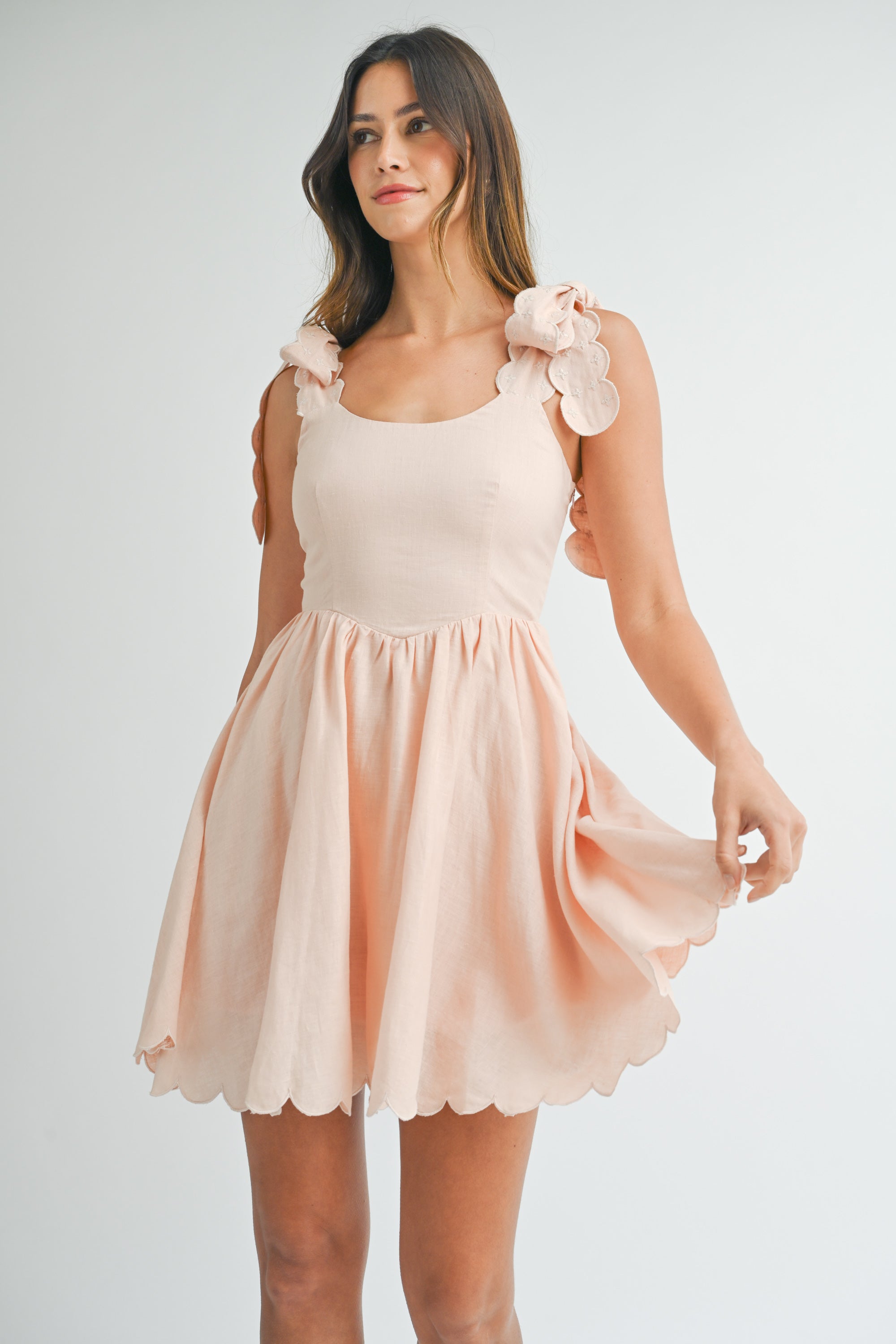 Scallop Trim Puff Sleeve Stripe Mini Dress main image 1