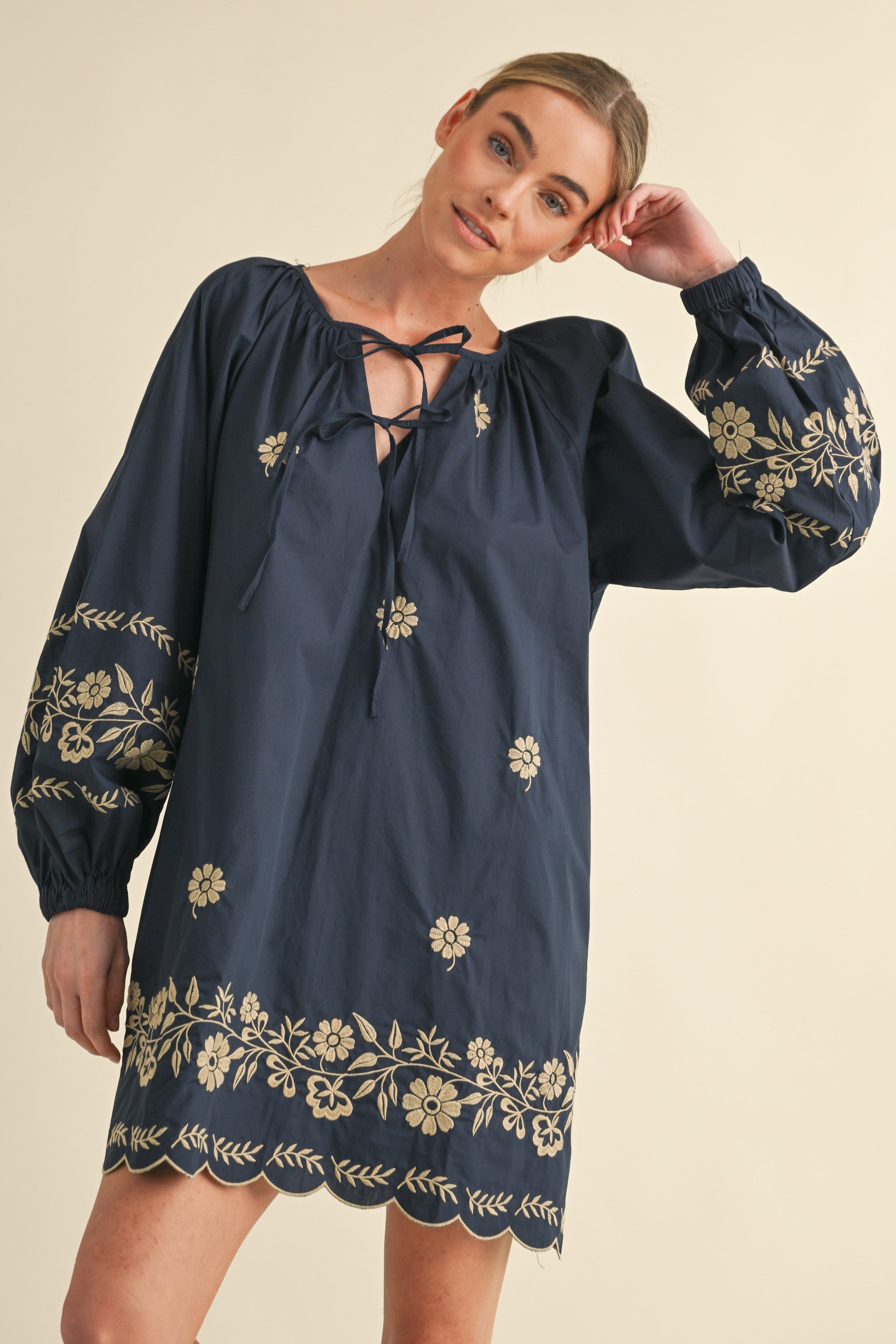 Shirred Peasant Mini Dress
