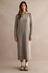 MAYA HALF ZIP UP KNITTED MIDI DRESS