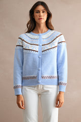 ALORA JACQUARD PATTERN DETAIL BUTTON CARDIGAN