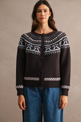 ALORA JACQUARD PATTERN DETAIL BUTTON CARDIGAN