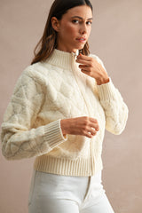 RAEGAN PATTERN DETAIL ZIP UP KNITTED JACKET