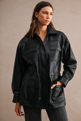 AUDREY FAUX LEATHER OVERSIZED POCKET JACKET