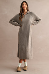 MAYA HALF ZIP UP KNITTED MIDI DRESS