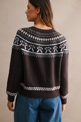 ALORA JACQUARD PATTERN DETAIL BUTTON CARDIGAN