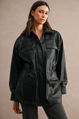 AUDREY FAUX LEATHER OVERSIZED POCKET JACKET