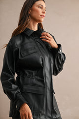 AUDREY FAUX LEATHER OVERSIZED POCKET JACKET