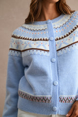 ALORA JACQUARD PATTERN DETAIL BUTTON CARDIGAN
