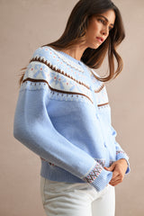 ALORA JACQUARD PATTERN DETAIL BUTTON CARDIGAN