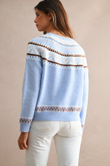 ALORA JACQUARD PATTERN DETAIL BUTTON CARDIGAN