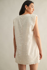 SLINKY SHOULDER PADDED FRINGE DRESS