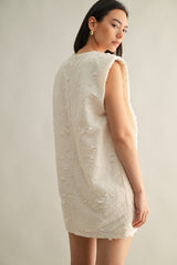 SLINKY SHOULDER PADDED FRINGE DRESS