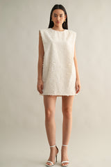 SLINKY SHOULDER PADDED FRINGE DRESS