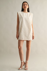 SLINKY SHOULDER PADDED FRINGE DRESS
