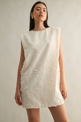 SLINKY SHOULDER PADDED FRINGE DRESS