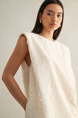 SLINKY SHOULDER PADDED FRINGE DRESS