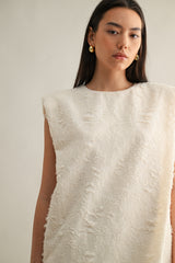 SLINKY SHOULDER PADDED FRINGE DRESS