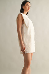 SLINKY SHOULDER PADDED FRINGE DRESS