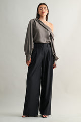 EMILIA MID-RISE PINTUCK STRAIGHT SUIT PANTS