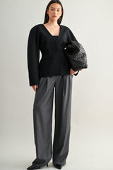 EMILIA MID-RISE PINTUCK STRAIGHT SUIT PANTS