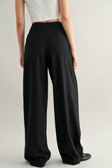 LEAH MID-RISE DOUBLE PLEATED WIDE LEG TROUSERS