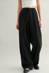 LEAH MID-RISE DOUBLE PLEATED WIDE LEG TROUSERS