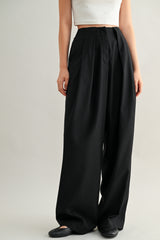 LEAH MID-RISE DOUBLE PLEATED WIDE LEG TROUSERS