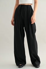 LEAH MID-RISE DOUBLE PLEATED WIDE LEG TROUSERS