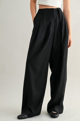 LEAH MID-RISE DOUBLE PLEATED WIDE LEG TROUSERS