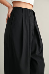 LEAH MID-RISE DOUBLE PLEATED WIDE LEG TROUSERS