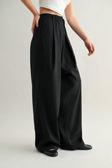 LEAH MID-RISE DOUBLE PLEATED WIDE LEG TROUSERS