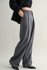 LEAH MID-RISE DOUBLE PLEATED WIDE LEG TROUSERS