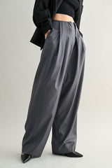 LEAH MID-RISE DOUBLE PLEATED WIDE LEG TROUSERS