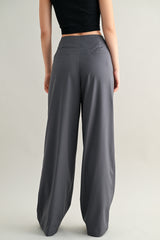 LEAH MID-RISE DOUBLE PLEATED WIDE LEG TROUSERS