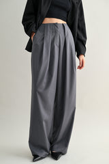 LEAH MID-RISE DOUBLE PLEATED WIDE LEG TROUSERS