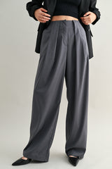 LEAH MID-RISE DOUBLE PLEATED WIDE LEG TROUSERS