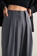 LEAH MID-RISE DOUBLE PLEATED WIDE LEG TROUSERS