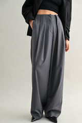 LEAH MID-RISE DOUBLE PLEATED WIDE LEG TROUSERS