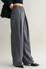 LEAH MID-RISE DOUBLE PLEATED WIDE LEG TROUSERS