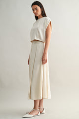 ANAIS PLEAT DETAIL CROP TOP AND MIDI SKIRT SET