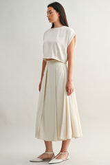 ANAIS PLEAT DETAIL CROP TOP AND MIDI SKIRT SET
