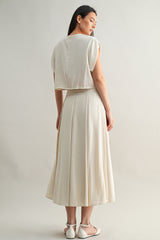 ANAIS PLEAT DETAIL CROP TOP AND MIDI SKIRT SET