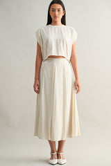 ANAIS PLEAT DETAIL CROP TOP AND MIDI SKIRT SET