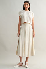 ANAIS PLEAT DETAIL CROP TOP AND MIDI SKIRT SET