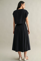 ANAIS PLEAT DETAIL CROP TOP AND MIDI SKIRT SET