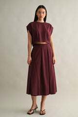 ANAIS PLEAT DETAIL CROP TOP AND MIDI SKIRT SET