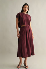 ANAIS PLEAT DETAIL CROP TOP AND MIDI SKIRT SET