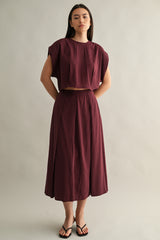 ANAIS PLEAT DETAIL CROP TOP AND MIDI SKIRT SET