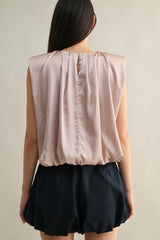 KAMARI SHOULDER PADDED PLEAT DRETAIL SLEEVELESS TOP