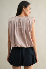KAMARI SHOULDER PADDED PLEAT DRETAIL SLEEVELESS TOP